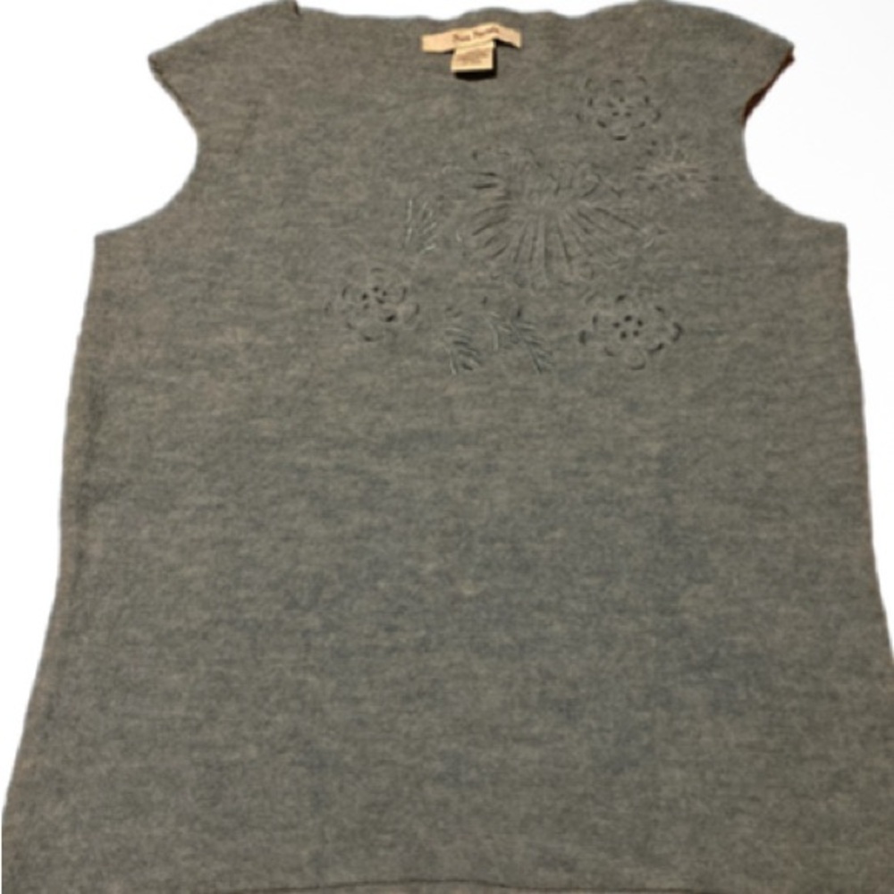 Free People Gray Sleeveless Knit Vest with Laser-Cut Floral Detail